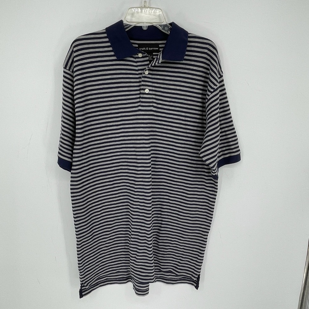Croft & Barrow Men's Blue Striped Collared Short Sleeve Polo Top Shirt Size L